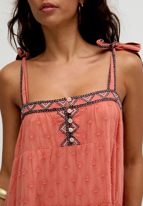 Orange Tiered Embroidered Maxi Dress